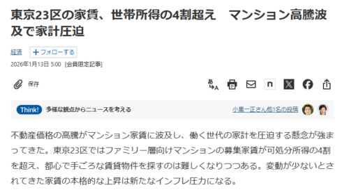 家賃もインフレに！ by 日経読まれた記事ランキング ～毎日ブログ1901日目